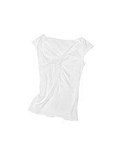 Hollow-Jacquard Knot-Front Flutter-Sleeve Blouse